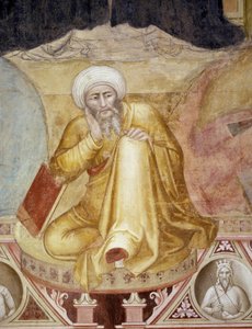 Triumph des Heiligen Thomas von Aquin, (Detail) der Figur unter dem Thron, aus der Spanischen Kapelle, ca. 1365 (Fresko) von Andrea di Bonaiuto (fl.1343 77)