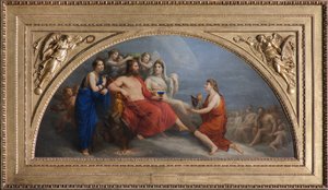 Der Olymp (Jupiter, von den Stunden mit Myrte gekrönt, reicht Ganymed einen Becher, um Nektar zu servieren)