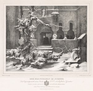 Kirchhof mit Schnee, ca. 1835 von Andreas Borum
