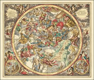 1660 Himmelskarte, die die Sternbilder nach christlicher Symbolik darstellt