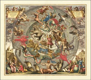 1708 Himmelskarte - Haemisphaerii Borealis Coeli et Terrae Sphaeri Cascenographia