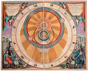 Darstellung des geo-heliocentrischen Universums von Tycho Brahe, 17. Jahrhundert von Andreas Cellarius