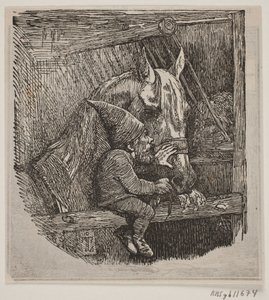 Der Kobold in Tirup füttert die weiße Stute von Andreas Flinch