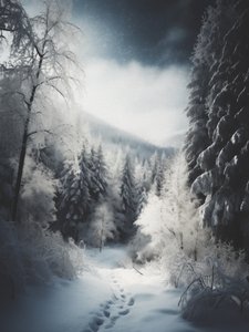 Verschneiter Waldweg