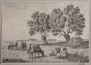 Landschaft mit weidenden Kühen