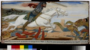 Der Prinz Wassili Ukhtomsky in der Schlacht gegen die Tataren an der Wolga im Jahr 1469. von Andrei Petrovich Ryabushkin