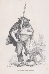 Ich sah einen Wolf Wache stehen aus Szenen aus dem privaten und öffentlichen Leben der Tiere..., ca. 1837-47 von Andrew Best Leloir