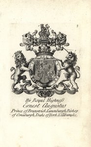 Wappen und Wappenschild von HRH Ernst August, Prinz von Braunschweig-Lüneburg, Bischof von Osnabrück, Herzog von York und Albany