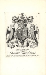 Wappen und Kamm des hochgeehrten Charles Mordaunt, 3. Earl of Peterborough und 1. Earl of Monmouth