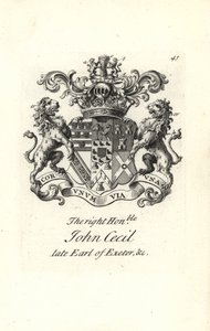Wappen und Wappenschild des hoch ehrenwerten John Cecil, 6. Earl of Exeter