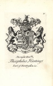 Wappen und Wappenschild des hochadeligen Theophilus Hastings, 9. Graf von Huntingdon