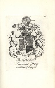 Wappen und Wappenschild des ehrenwerten Thomas Grey, 2. Earl of Stamford