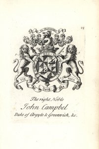 Wappen und Wappenschild des hochadligen John Campbell, 2. Herzog von Argyll und Greenwich
