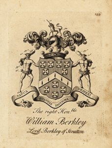 Wappen des hochverehrten William Berkley, Lord Berkley of Stratton, 4. Baron Berkeley of Stratton, gestorben 1741