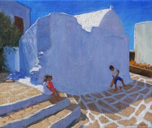 Cricket an der Kirchenmauer, Mykonos