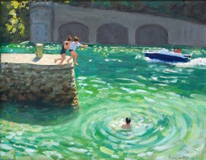 Vom Hafenmauer springen, Looe, Cornwall von Andrew Macara