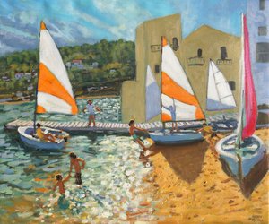 Boote zu Wasser lassen, Calella de Palafrugell, Spanien