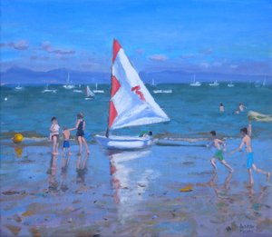 Rotes und weißes Segelboot, Abersoch von Andrew Macara