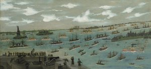 Parade der US-Flotte im New Yorker Hafen mit der Freiheitsstatue, 1893 von Andrew Meyer