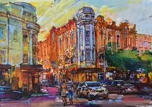 Lebendliche Stadtstraße am Abend von Andrii Kutsachenko