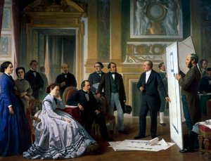 Der Architekt präsentiert die neuen Pläne für den Louvre Napoleon III und Eugenie von Ange Tissier