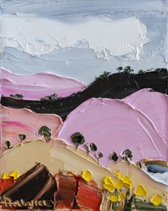Rosa Hügel Impasto Landschaft