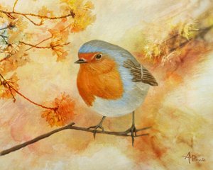 Charmanter Frühlings-Rotkehlchen von Angeles M. Pomata