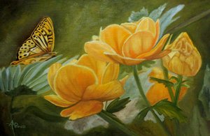 Goldene Blumen und Schmetterling