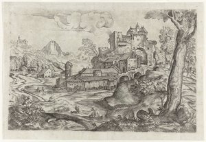 Landschaft mit Fluss und Schloss