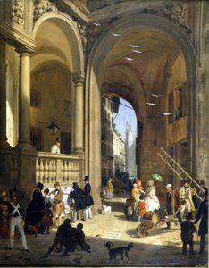 Mailand, Piazza Mercanti, um 1825 von Angelo Inganni