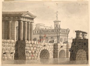 Bühnenbild, Paläste und Fluss von Angelo Toselli
