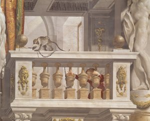 Empfangsraum des Großherzogs, Deckendetail, das einen Affen und einen Jungen auf einer Balustrade darstellt, 1638-44