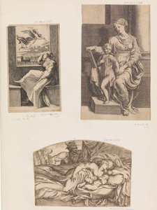 Frau und Engel, Jungfrau und Kind, Satyr beobachtet eine junge Mutter und ein schlafendes Kind von Angiolo Falconetto