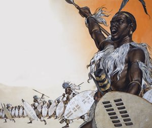 Chaka in der Schlacht an der Spitze des Regiments von Tulwana impi von Angus McBride