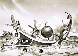 Unidentifiziertes ägyptisches Experimentalboot mit dampfbetriebenen Paddeln