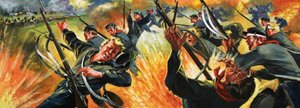 Unidentifizierte Schlachtszene, wahrscheinlich Amerikanischer Bürgerkrieg