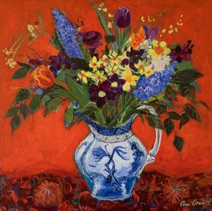 Frühlingsblumen auf Rot, 2017 von Ann Oram