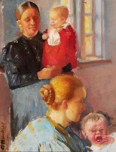 Zwei junge Mütter mit ihren kleinen Kindern. Studie für „Impfung“. von Anna Ancher