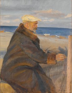 Michael Ancher malt am Ufer