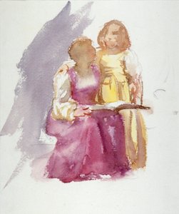 Sitzende Frau und ein junges Mädchen, ca. 1864-1930 von Anna Lea Merritt