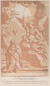 Die Verkündigung mit der knienden Jungfrau links und Gabriel rechts von Anne Claude Philippe de Caylus