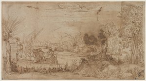 Flusslandschaft mit Booten, ca. 1590