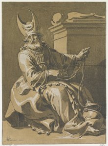 Aaron sitzend bei der Bundeslade