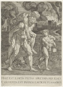 Aeneas flieht mit seiner Familie aus Troja