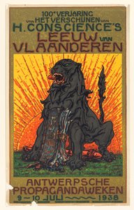 Plakat zur Feier des hundertjährigen Jubiläums der Veröffentlichung von De Leeuw van Vlaanderen von Henri Conscience