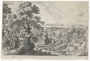 Apollo spaziert mit einer jungen Frau Landschaften mit mythologischen und biblischen Darstellungen (Serientitel)