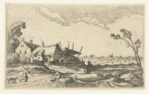 Bauernhof an einem Weg und Aussicht über Felder (Landschaften)