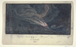Brand in einer Landschaft auf Mittel-Java, 1825