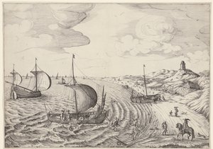 Küstenlandschaft mit Fischerbooten von Anonymous