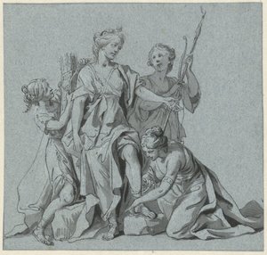 Diana wird von ihren Nymphen für die Jagd ausgerüstet von Anonymous